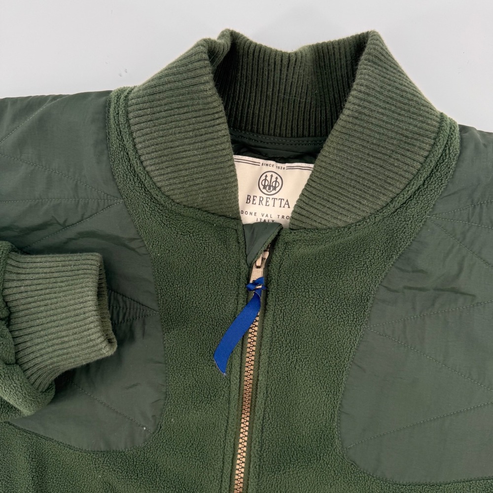 Beretta Shooting Jacket Men Large Green Fleece Quilted Shoulder‎ Full Zip Bomber